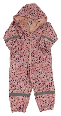 Starorůžová květovaná softshellová kombinéza s kapucí Kiki&Koko