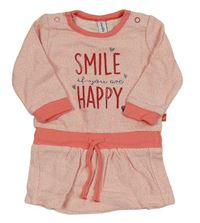 Růžové melírované teplákové šaty s nápisem a srdíčky