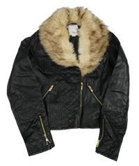 Černý koženkový podšitý crop křivák s kožešinou River Island
