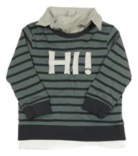 Zelenošedo-tmavosivá pruhovaná mikina s nápisom a košilí Topomini