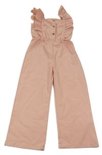 Ružový nohavicový overal s volánikmi Shein