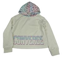 Béžová mikina s nápisem a vzorovanou kapucí Converse