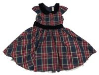 Tmavomodro-červeno-barevné kostkované šaty s límečkem St. Bernard