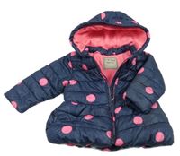 Tmavomodrá puntíkatá šusťáková zateplená bunda s kapucí Next