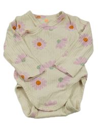 Béžové kvetované rebrované zavinovací body Hema