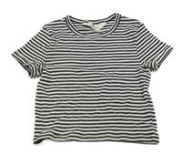 Čierno-biele pruhované rebrované crop tričko H&M