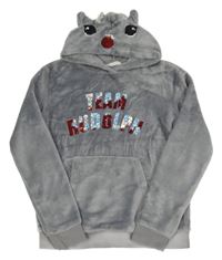 Sivá chlpatá mikina s nápisem z překlápěcích flitrů a kapucí - sob H&M