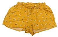 Pomerančové kvetované ľahké kraťasy s opaskom Primark
