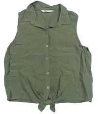 Khaki crop halenka s uzlem H&M