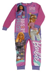 Ružovo-fialový fleecový overal s Barbie