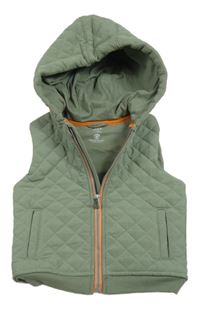 Khaki šušťáková prešívaná zateplená vesta s teplákovou kapucňou F&F