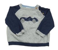 Sivo-tmavomodrý ľahký sveter s autom