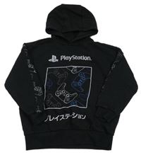 Čierna mikina s potlačou a kapucí - Pla