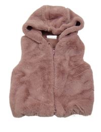 Ružová kožušinová podšitá vesta s kapucňou Ergee