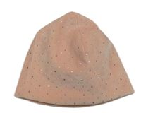 Světlerůžová sametová čepice s kamínky 