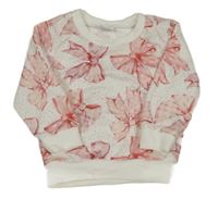 Bielo-ružová ľahká mikina s mašličkami