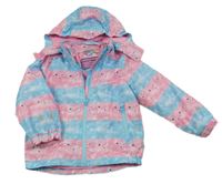 Růžovo-modrá pruhovaná šusťáková lehce zateplená bunda s kapucí Impidimpi