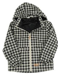Černo-béžová kostkovaná šusťáková jarní bunda s kapucí H&M