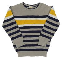 Sivo-tmavomodro-žltý pruhovaný ľahký sveter Kiki&Koko