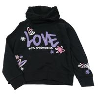 Čierna mikina s nápisy z flitrů a huňatým komínovým golierom Page one young