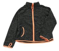 Černo-šedá melírovaná fleecová propínací mikina s korálovým zipem C&A