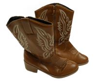 Nové - hnědé koženkové kozačky s výšivkami vel. 34