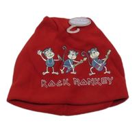 Nové - červená fleecová podšitá čepice s opicemi Next