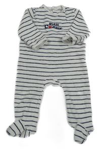 Bielo-tmavomodrý pruhovaný zamatový overal s nápisom kiabi