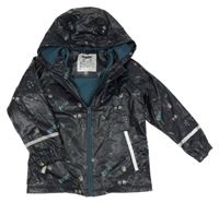 Tmavomodrá nepromokavá jarná bunda s dinosaurami a kapucňou Lupilu