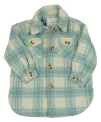 Smetanovo-zelená kockovaná vlnená košeľová bunda s golierikom Primark