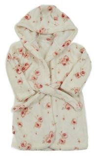 Bílý plyšový župan s růžemi a kapucí George
