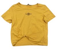 Okrové crop tričko so sluncem E-Vie