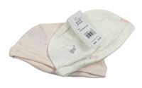 2set - 2x čepice - světlerůžová s mašlemi + bílá s králíčky Mothercare