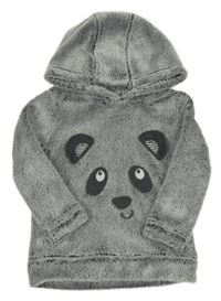 Šedá plyšová mikina s medvídkem a kapucí