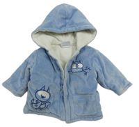Svetlomodrá zamatová zateplená prepínaci mikina so zvieratkami a kapucňou