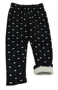 Černé plyšové zateplené legíny se srdíčky Topolino