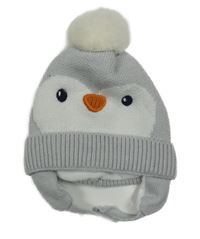 Světlešedo-bílá čepice s bambulí - tučňák F&F