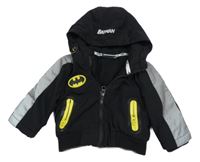 Černo-šedo-žlutá šusťáková zateplená bunda s kapucí - Batman 