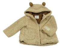 Béžová huňatá podšitá bunda s kapucňou s uškami Zara