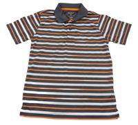 Sivo-bielo-neónově oranžové pruhované polo tričko George