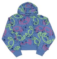 Modro-zeleno-růžová crop mikina se Stitchem a kapucí Primark