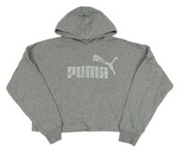 Šedá crop mikina s logem a kapucí Puma