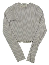 Lila-béžové rebrované pruhované crop tričko H&M