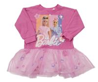 Ružové teplákové šaty s květovanou tylovou sukní - Barbie