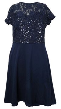 Dámské tmavomodré šaty s krajkovým živůtkem Dorothy Perkins 
