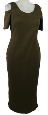 Dámské hnědé žebrované midi šaty s průstřihy Topshop 