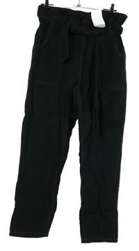 Nové - Dámské černé plátěné paper bag kalhoty s páskem Very