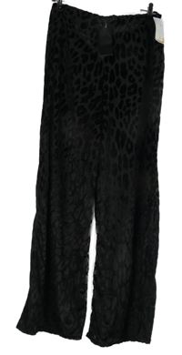 Nové - Dámské černé vzorované průsvitné široké kalhoty 