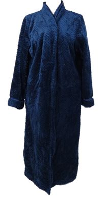 Dámský tmavomodrý vzorovaný plyšový propínací župan 