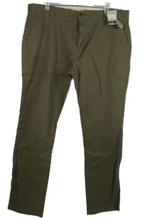 Nové - Pánské khaki plátěné slim fit kalhoty Next 